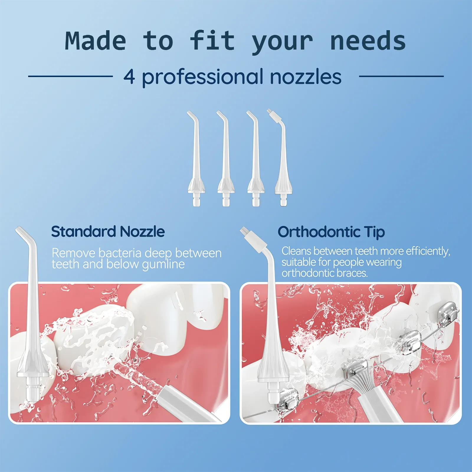 Rechargeable Water Flosser with 4 Nozzles