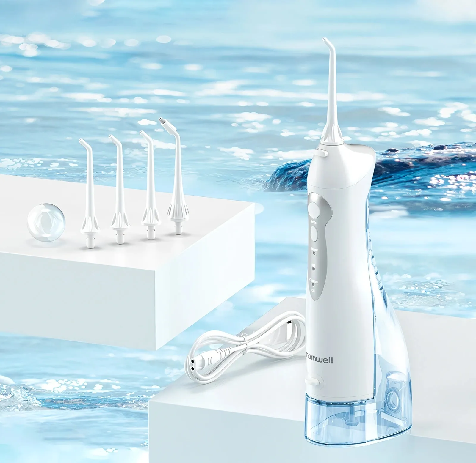 Rechargeable Water Flosser with 4 Nozzles