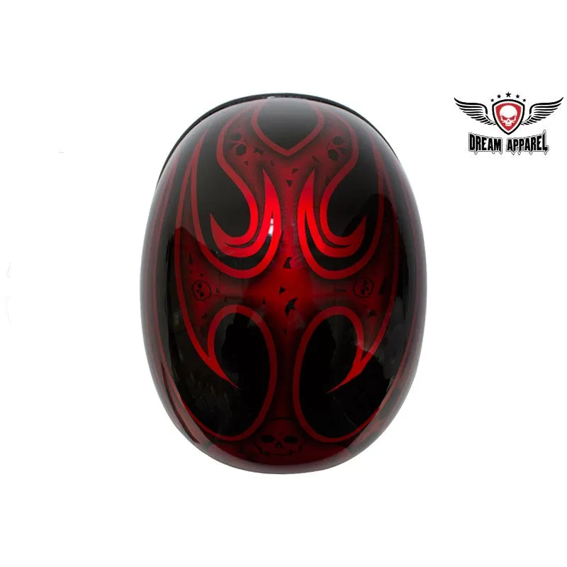 Shiny Burgundy Motorcycle Novelty Helmet With Burning Skull