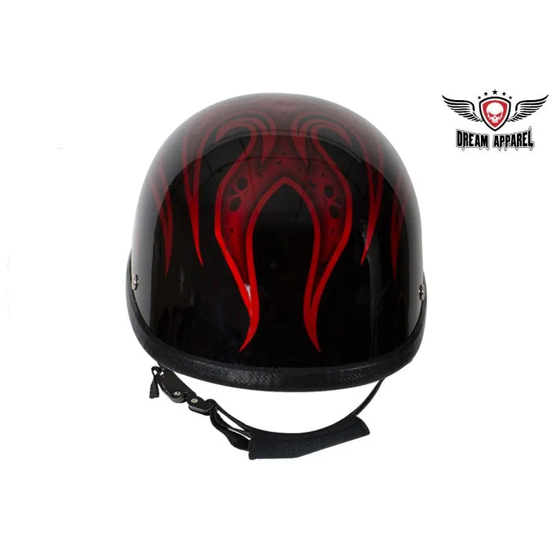 Shiny Burgundy Motorcycle Novelty Helmet With Burning Skull
