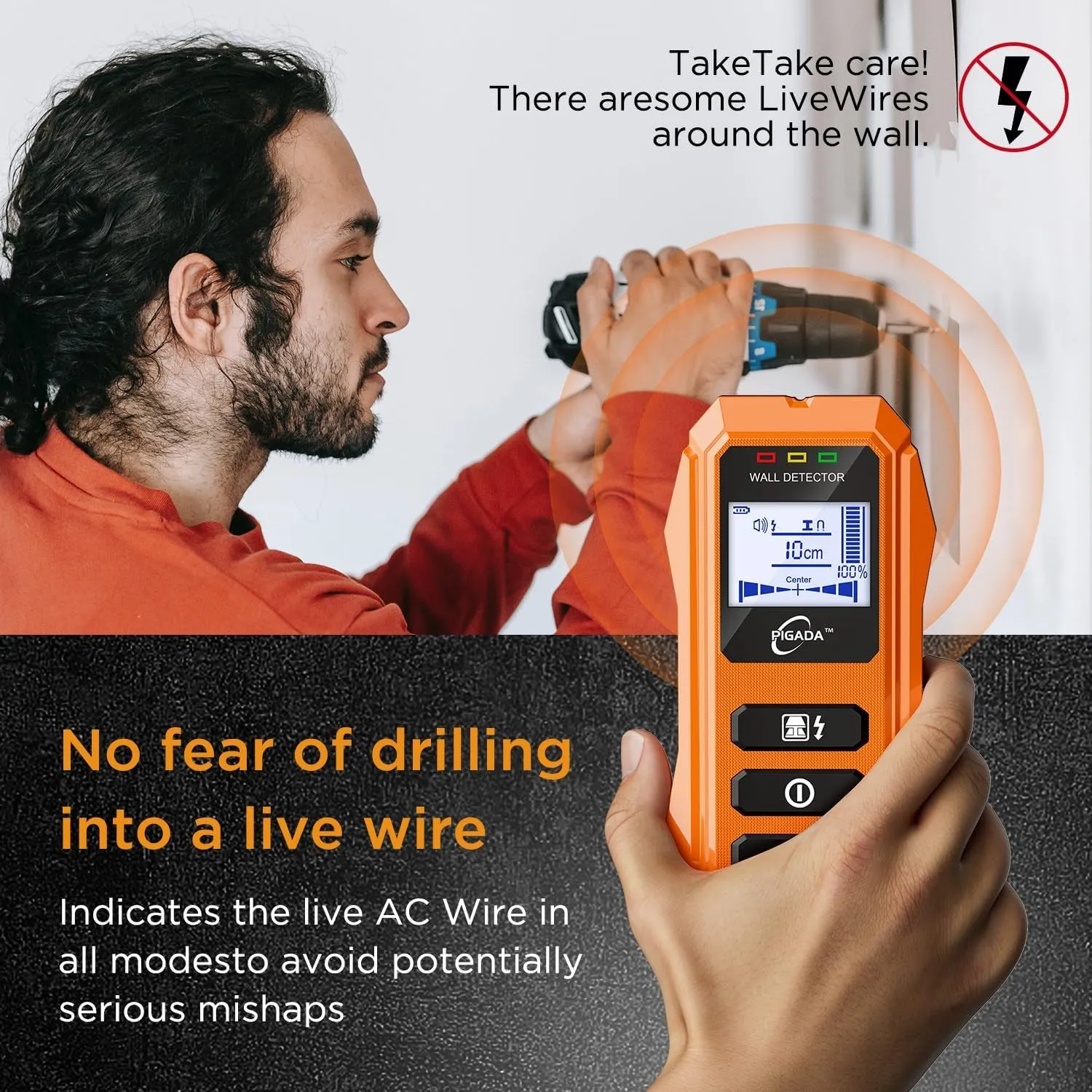 Stud Finder up to 4.7Inch Contain Protecting Pouch,Wall Scanner 6 in 1 Beam Finders with Intelligent Microprocessor Chip, Audio Alarm and HD LCD Display for Wood AC Wire Metal Studs Joist Pipe in Wall