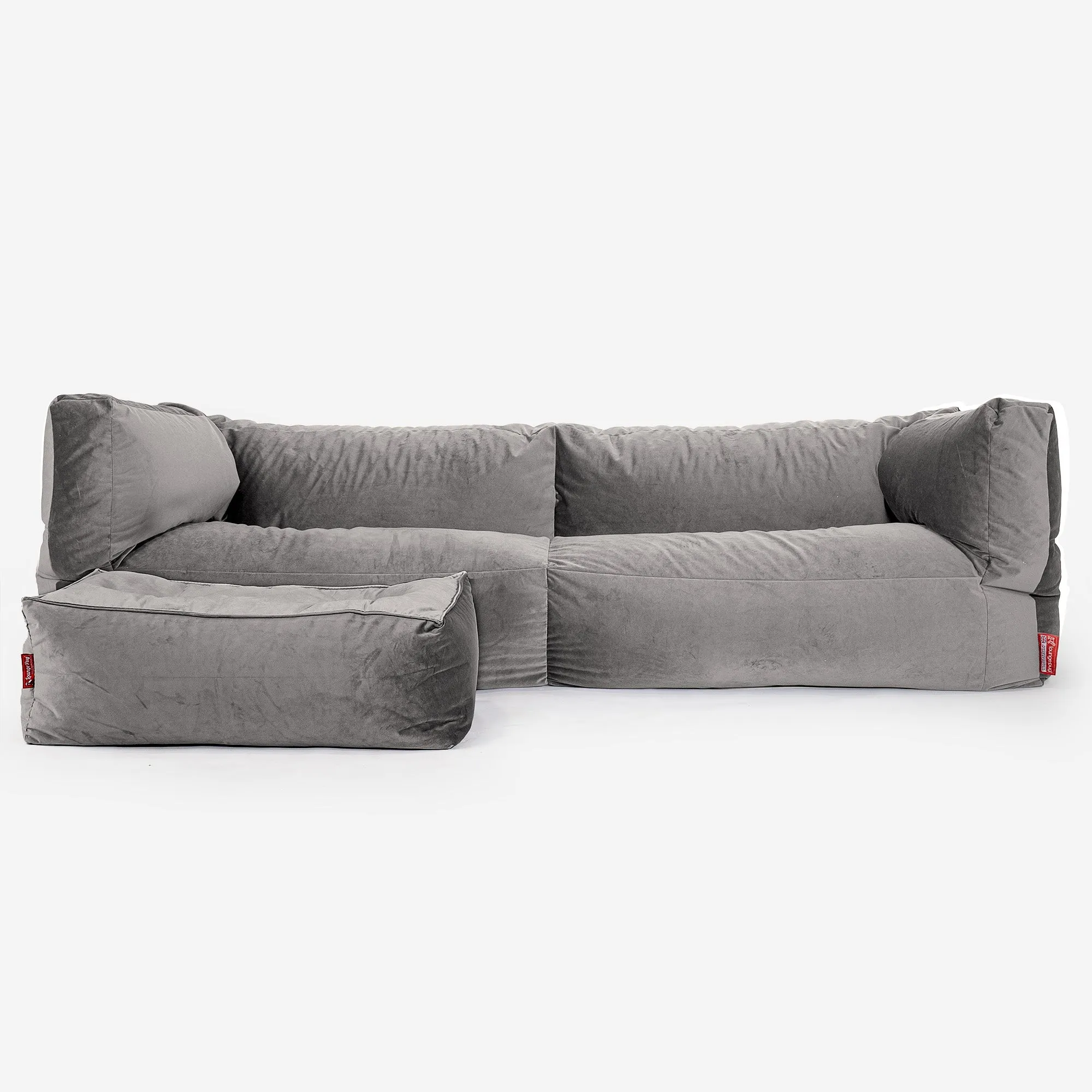 The 3 Seater Albert Sofa Bean Bag - Velvet Silver