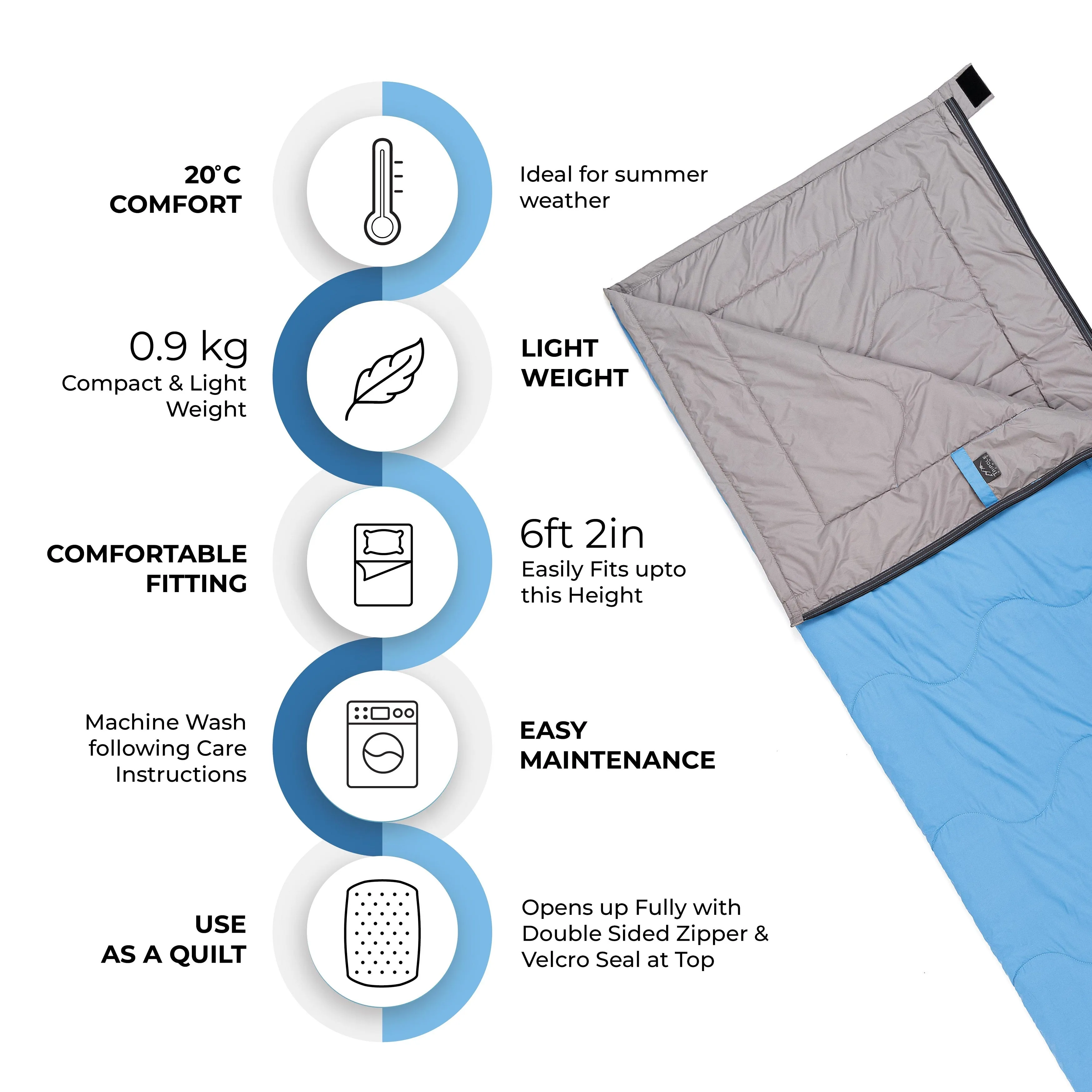 Tripole Camp Series Lightweight Sleeping Bag for Summer Camping and Hiking (Blue)