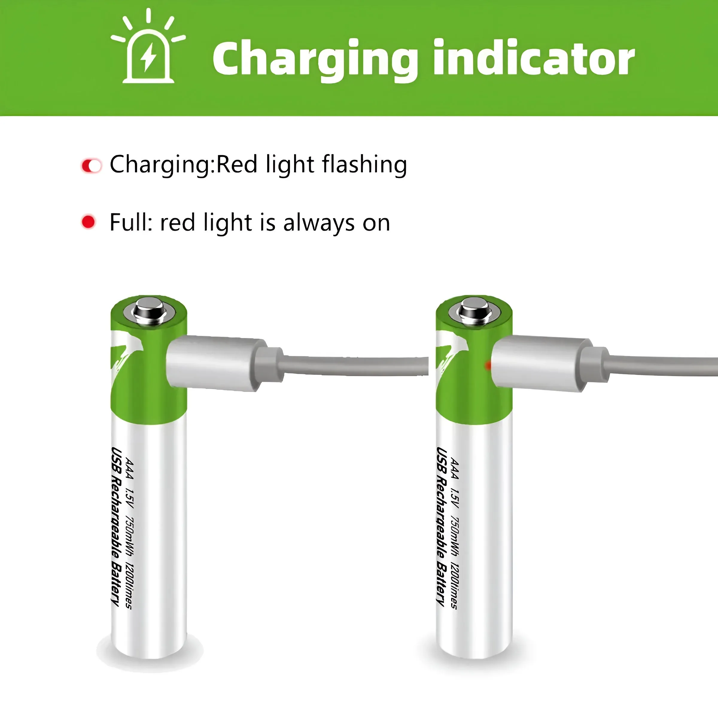 USB Rechargeable AA 1.5V 2600mAh Lithium Batteries (4pcs) for Remote Controls, Toys   Cable