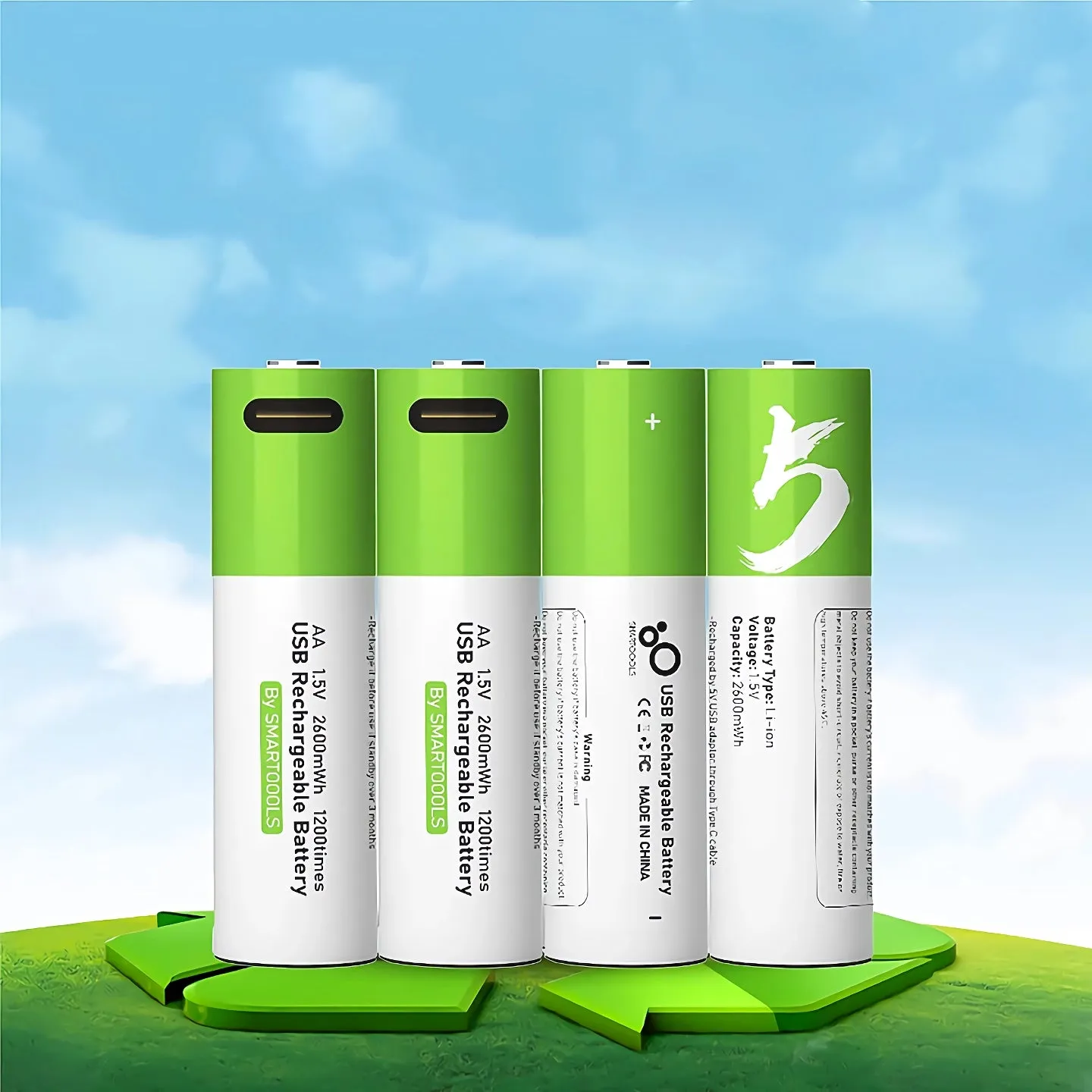 USB Rechargeable AA 1.5V 2600mAh Lithium Batteries (4pcs) for Remote Controls, Toys   Cable