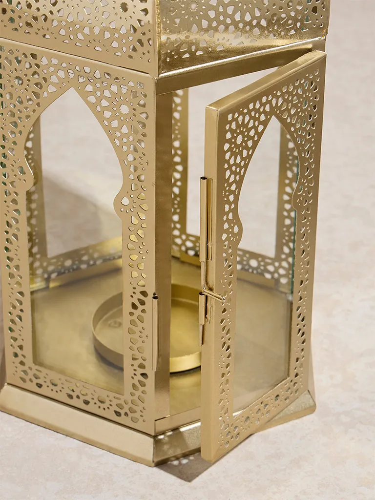 Westside Home Gold Moroccan Etched Lantern- Large