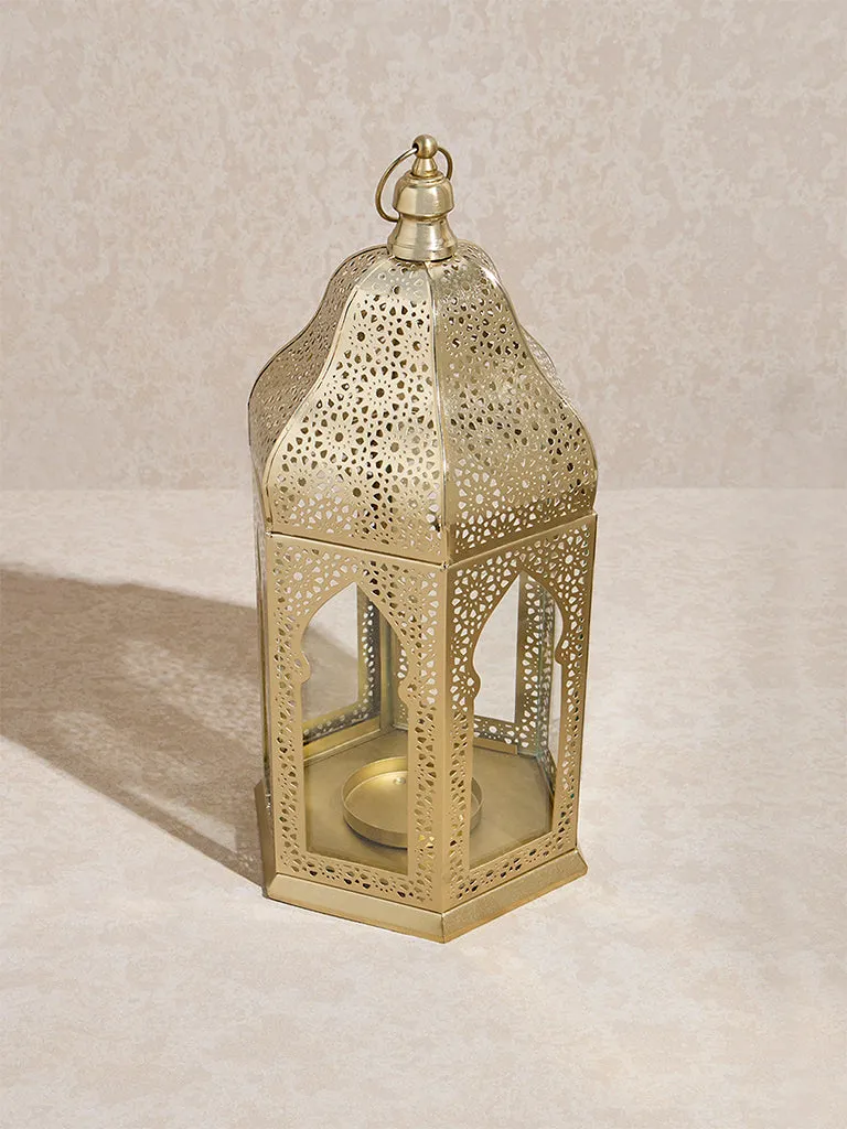 Westside Home Gold Moroccan Etched Lantern- Large