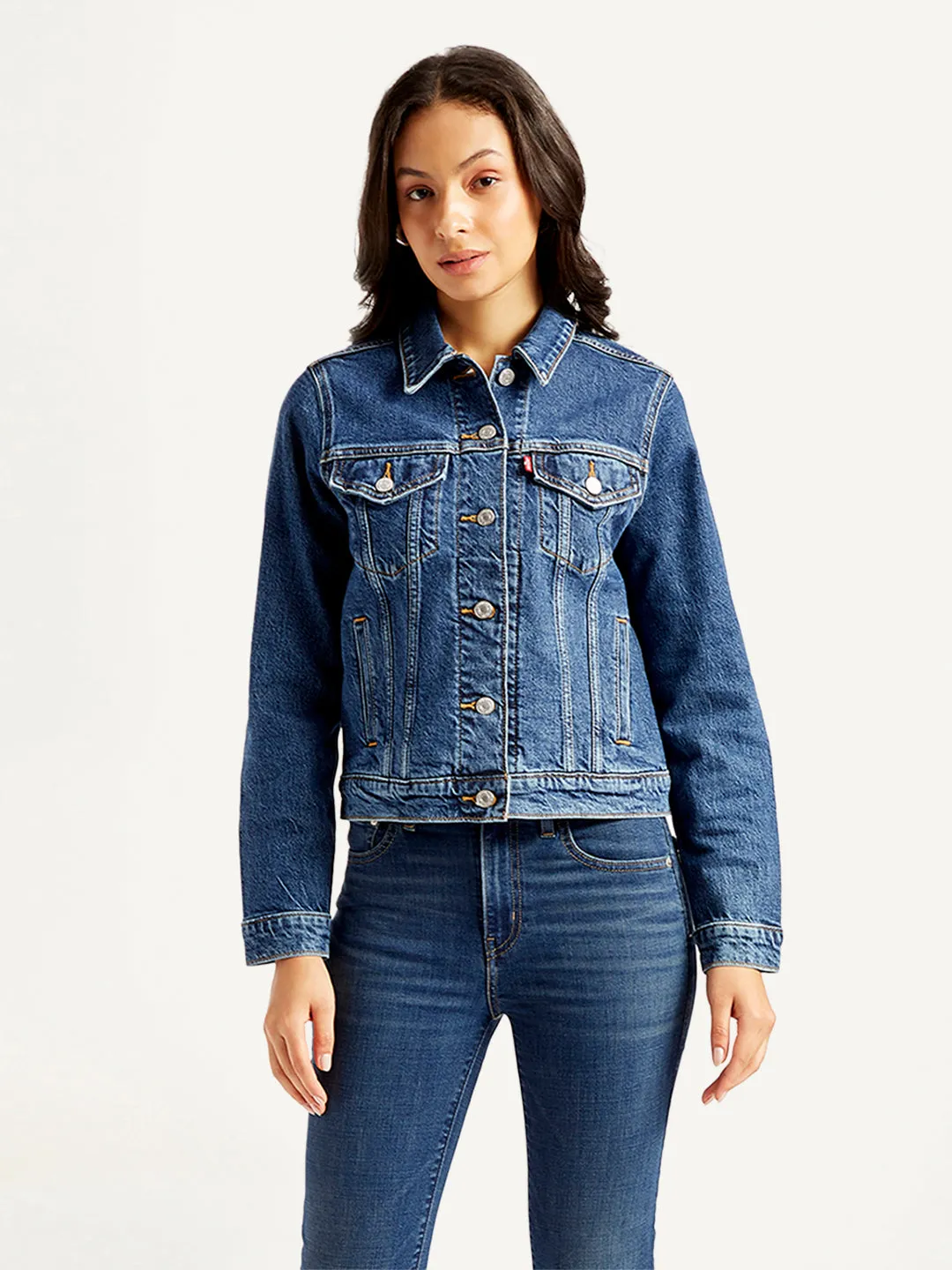 Women's Solid Indigo Spread Collar Jacket