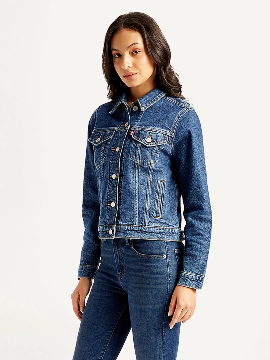 Women's Solid Indigo Spread Collar Jacket