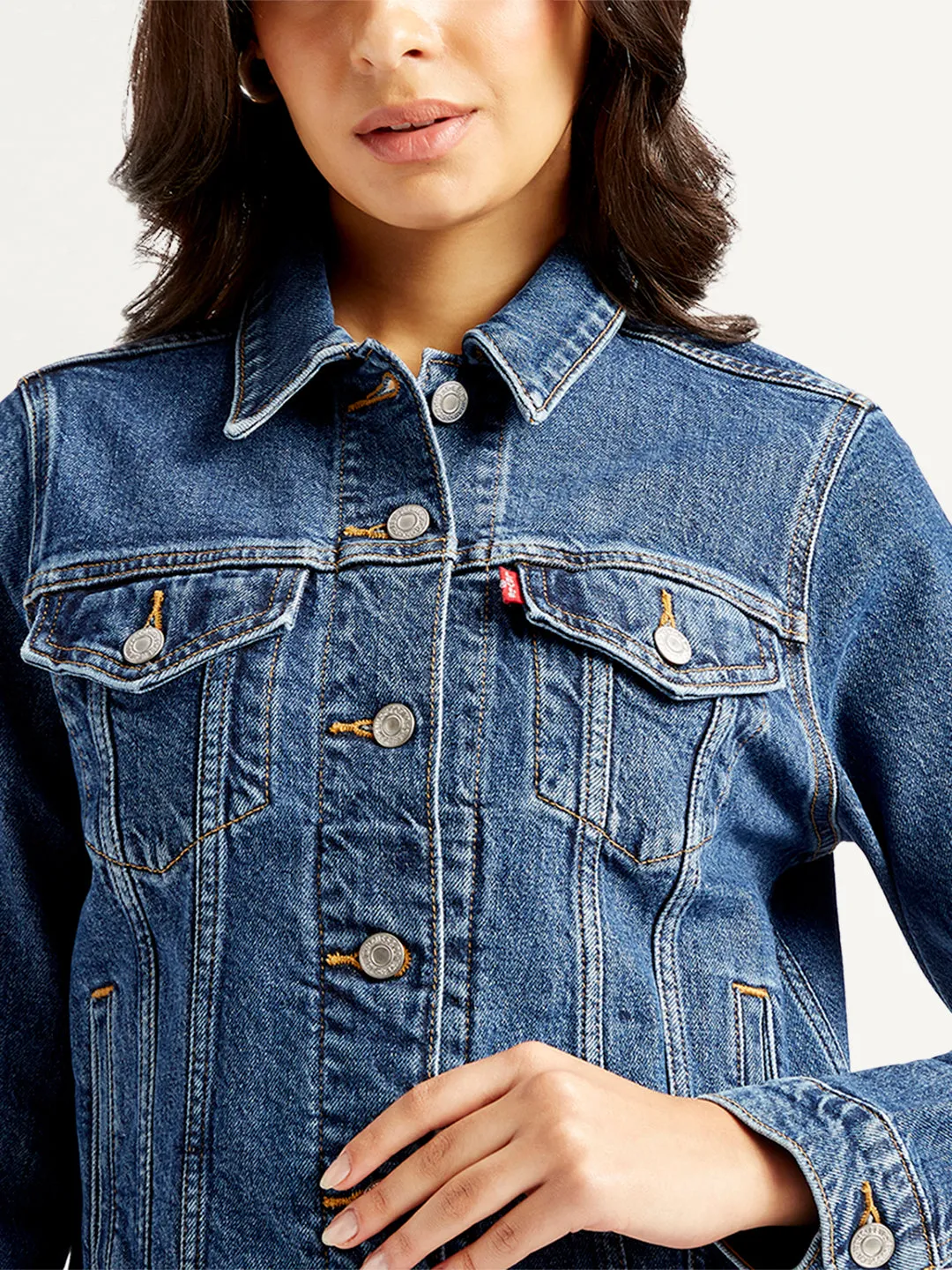 Women's Solid Indigo Spread Collar Jacket
