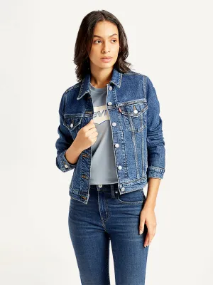Women's Solid Indigo Spread Collar Jacket